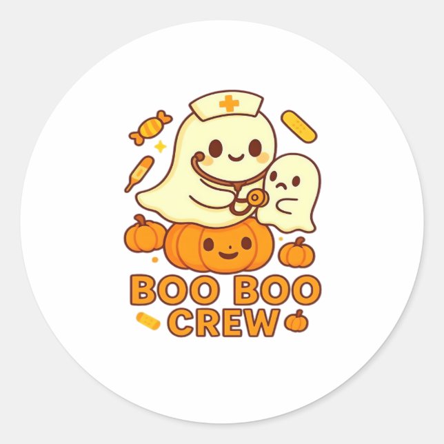 Pegatina Redonda Boo Boo Crew Enfermera Fantasma Clásica Camiseta (Anverso)