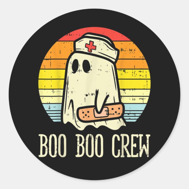 Pegatina Redonda Boo Boo Crew Enfermera Halloween Para Enfermeras (Anverso)