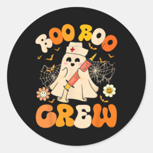 Pegatina Redonda Boo Boo Crew Graciosa Enfermera Fantasma Retro Hal