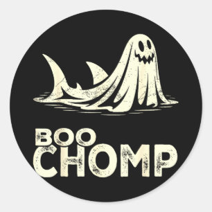 Pegatina Redonda Boo chomp – tiburón fantasma divertido halloween r
