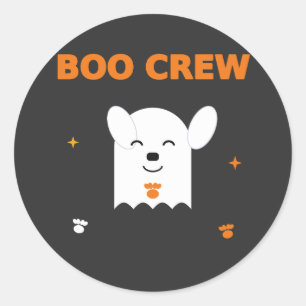 Pegatina Redonda Boo Crew – Perro Fantasma Lindo de Halloween