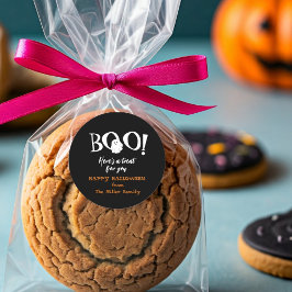 Pegatina Redonda BOO Cute fantasma Halloween blanco y negro