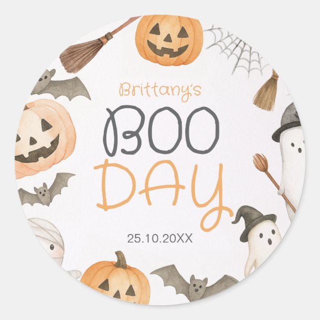 Pegatina Redonda Boo Day Spooky Halloween Birthday (Anverso)