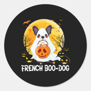 Pegatina Redonda Boo Dog Frenchie Bulldog francés Boo Halloween Div