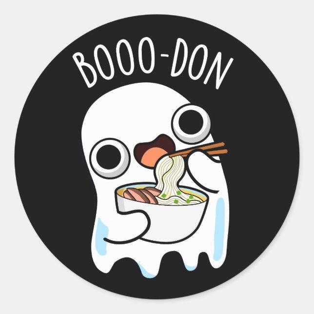 Pegatina Redonda Boo-don Funny Ghost Udon Pun Dark BG (Anverso)