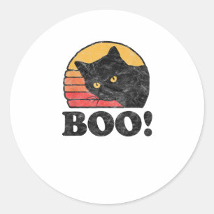 Pegatina Redonda ¡Boo! Estilo De Gato De Ochenta Vintage Distancia 