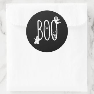Pegatina Redonda BOO Fantasma de Halloween Temático y Araña Negro