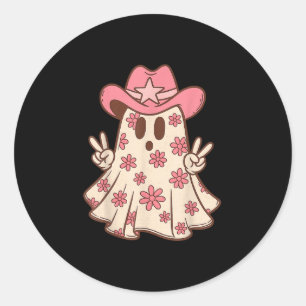 Pegatina Redonda Boo fantasma de vaca retro occidental de Halloween