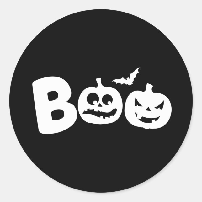 Pegatina Redonda ¡BOO! Feliz diseño de Halloween con calabazas ater (Anverso)