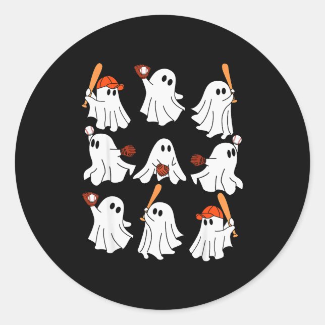 Pegatina Redonda Boo Ghost Halloween Baseball Happy Halloween Baseb (Anverso)