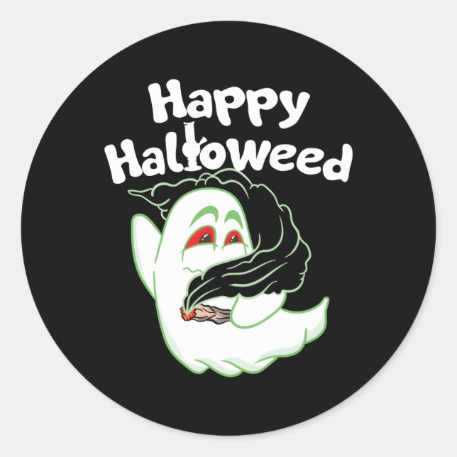 Pegatina Redonda Boo Ghost Smoed Thc Feliz Halloween (Anverso)