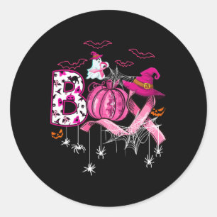 Pegatina Redonda Boo Halloween Calabaza Cinta rosa Leche de Bruja p