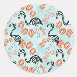 Pegatina Redonda Boo Halloween | Flamingo Skeleton