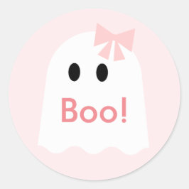 Pegatina Redonda ¡Boo! Halloween Ghost Chica Pink