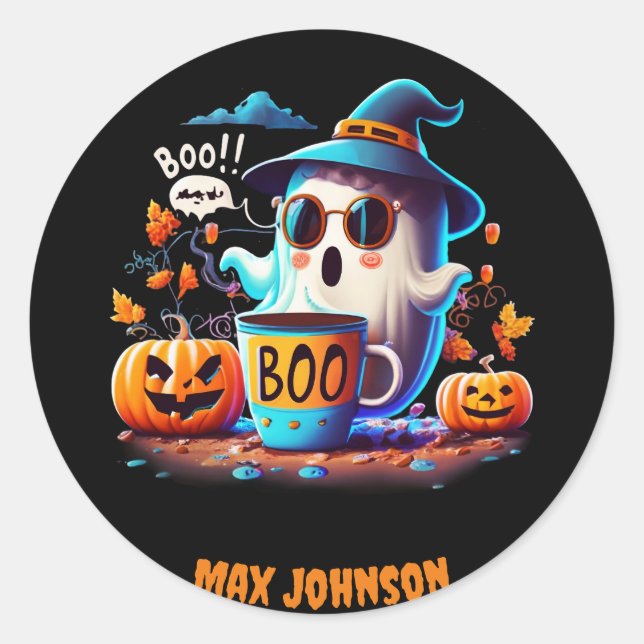 Pegatina Redonda ¡Boo! Halloween: Naranja de Hocus Pocus negro (Anverso)