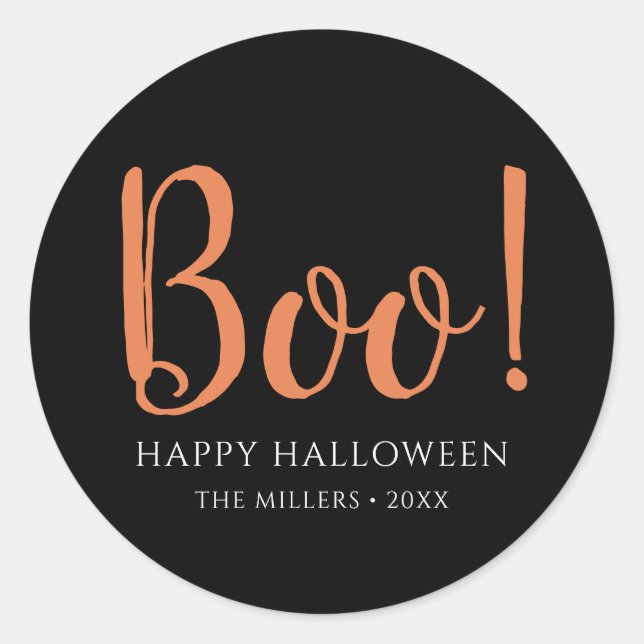 Pegatina Redonda Boo Halloween Simple Black (Anverso)