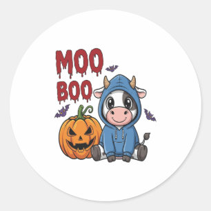 Pegatina Redonda Boo Halloween Spookan a la vaca fantasma