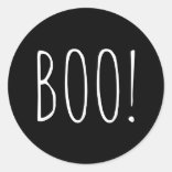 Pegatina Redonda Boo Halloween Tipografía Negra para Fiesta Espel