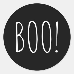 Pegatina Redonda Boo Halloween   Tipografía Negra para Fiesta Espel