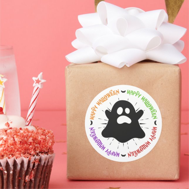 Pegatina Redonda Boo!! Happy Halloween!! (Fiesta)