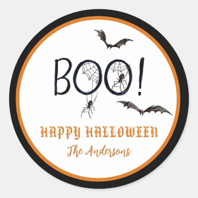 Pegatina Redonda BOO Happy Halloween Treat (Anverso)