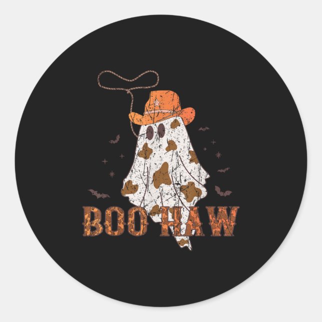 Pegatina Redonda Boo Haw Ghost Cowboy Halloween Western Ghost Costu (Anverso)