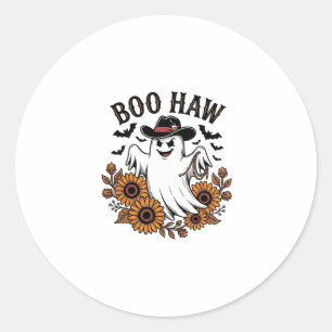 Pegatina Redonda Boo Haw Vaquero Fantasma Girasoles Murciélagos Hal