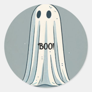 Pegatina Redonda ¡BOO! Hoja Fantasma Verde Vintage Halloween 
