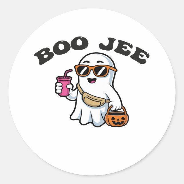 Pegatina Redonda BOO-JEE Ghost – Funny Boujee Halloween Design (Anverso)