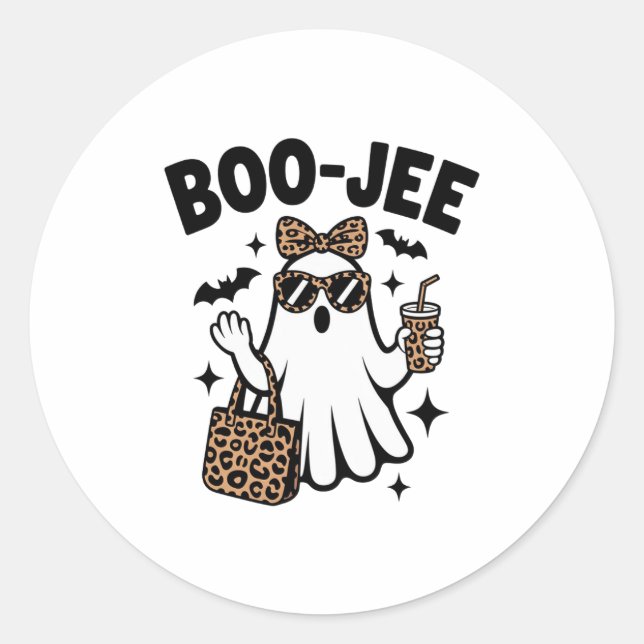 Pegatina Redonda BOO-JEE Ghost – Stylish Halloween Diva Design (Anverso)