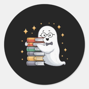 Pegatina Redonda Boo-k Lover Halloween Ghost Teacher Book Stack Men