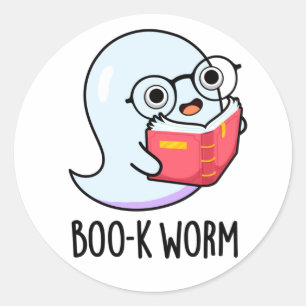 Pegatina Redonda Boo-k Worm Funny Halloween Bookworm Ghost Pun