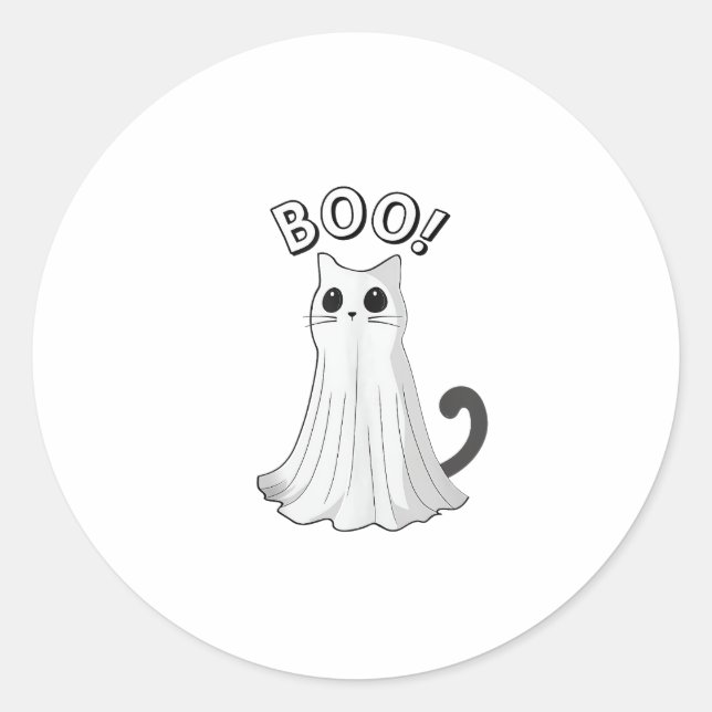 Pegatina Redonda Boo Kitty Cute Gato Fantasma Halloween Spooky Kitt (Anverso)