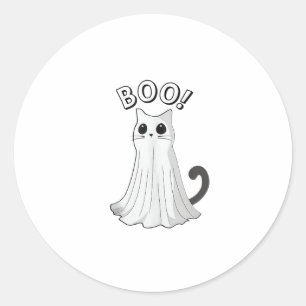 Pegatina Redonda Boo Kitty Cute Gato Fantasma Halloween Spooky Kitt