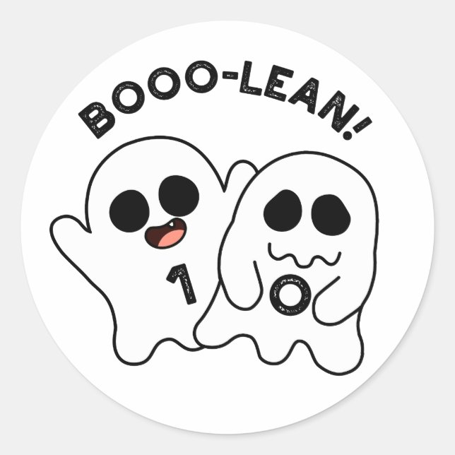 Pegatina Redonda Boo-lean Gracioso PC Ghost Boolean Pun (Anverso)