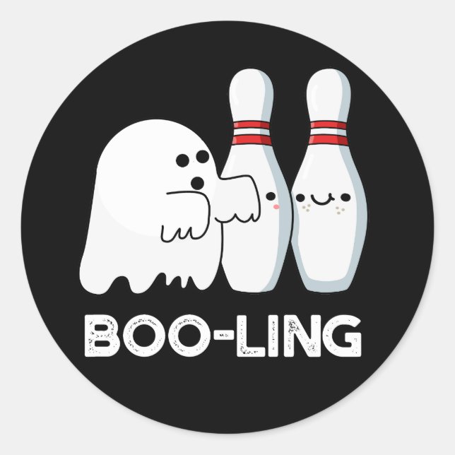 Pegatina Redonda Boo-ling Graciosa bolera Halloween Fantasma Pun Da (Anverso)