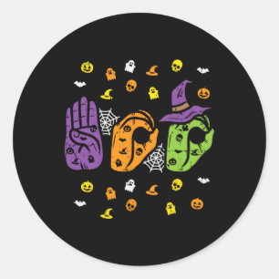 Pegatina Redonda Boo Manos Rótulo Americano Orgullo ASL Halloween
