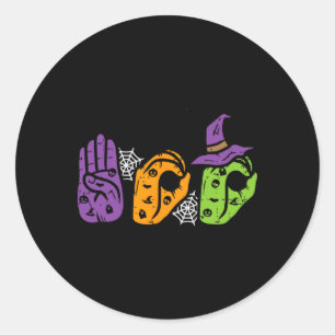 Pegatina Redonda Boo Manos Rótulo Americano Orgullo Asl Halloween