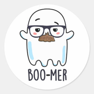Pegatina Redonda Boo-mer Funny Middle Age Ghost Pun