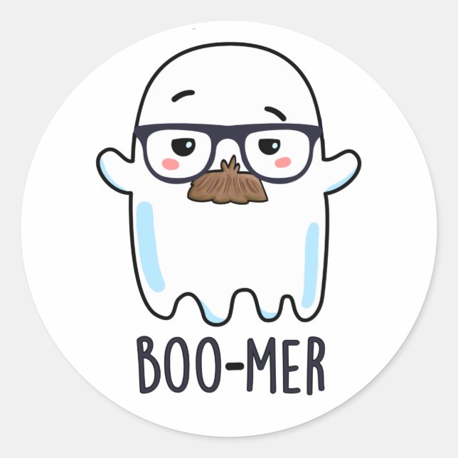 Pegatina Redonda Boo-mer Funny Middle Age Ghost Pun (Anverso)
