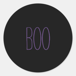 Pegatina Redonda Boo morado negro espeluznante Halloween escrito a 