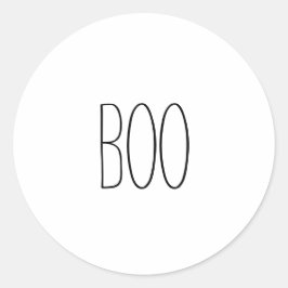 Pegatina Redonda Boo negro y blanco espeluznante Halloween escrito 
