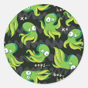 Pegatina Redonda Boo Octopus Green Kids Clothing & Décing