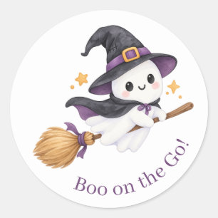 Pegatina Redonda Boo on the Go Fantasma de Bruja Niños Lindo Hall