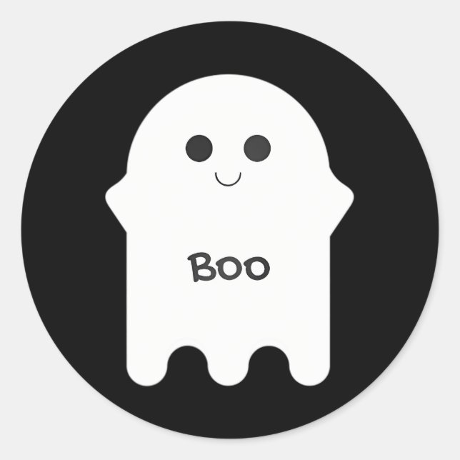 Pegatina Redonda Boo Personalizado fantasma blanco (Anverso)