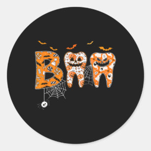 Pegatina Redonda Boo Teeth Calabaza Dentista Halloween Higienista D