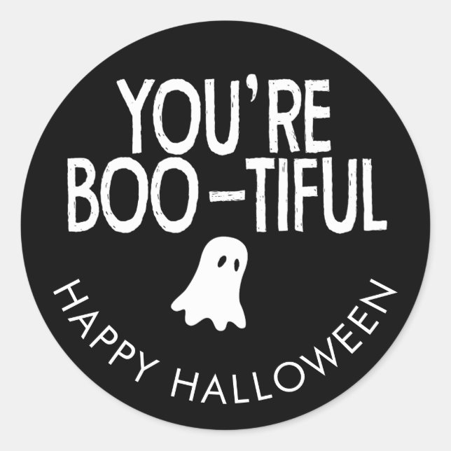 Pegatina Redonda Boo Tiful Happy Halloween Fiesta familiar (Anverso)
