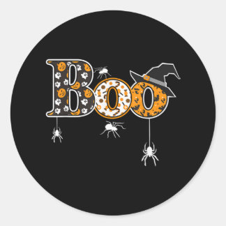 Pegatina Redonda Boo With Spiders And Witch Hat Halloween