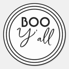 Pegatina Redonda Boo Y’all Black and White Halloween Design