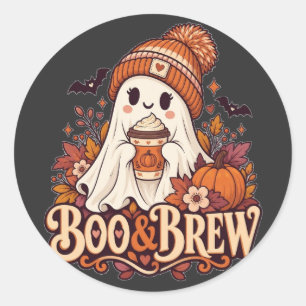 Pegatina Redonda Boo y cerveza fantasma Halloween